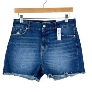 NWT Loft Denim Cut Off Shorts Womens 27 Dark Wash High Rise Raw Hem Distressed